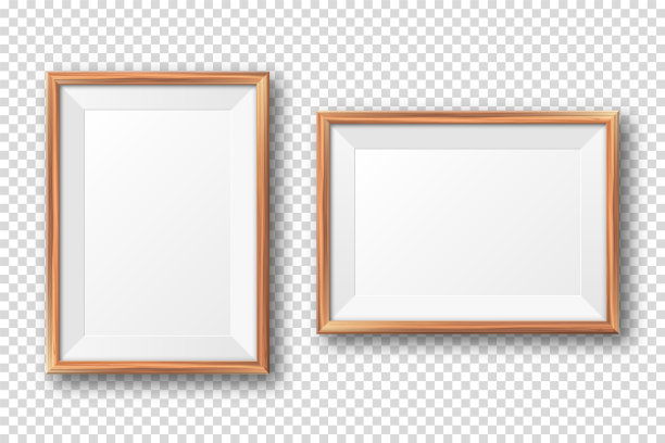 现实的空白木制相框。现代海报模型。空相框与纹理的木材。艺术画廊。矢量图图片下载