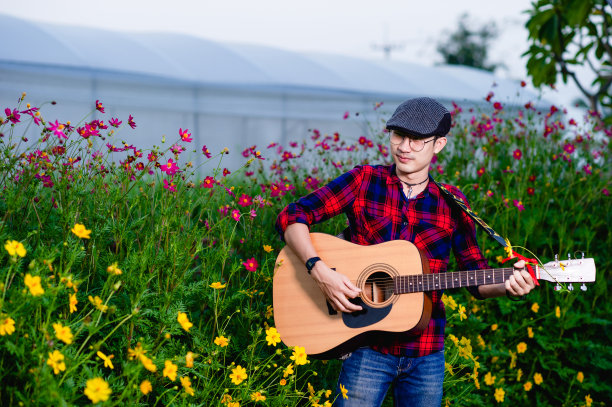 吉他手们正在愉快地弹吉他。音乐的概念图片下载