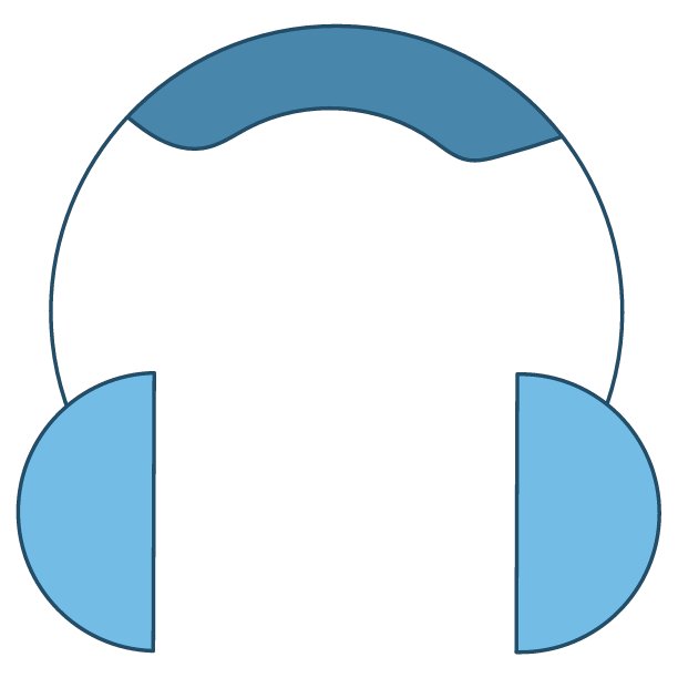 耳机彩色矢量图标孤立在白色背景。耳机与两个动态在蓝色。线条艺术彩色耳机图标。用于标志，应用程序和网页设计，贴纸，音量，设置图片下载