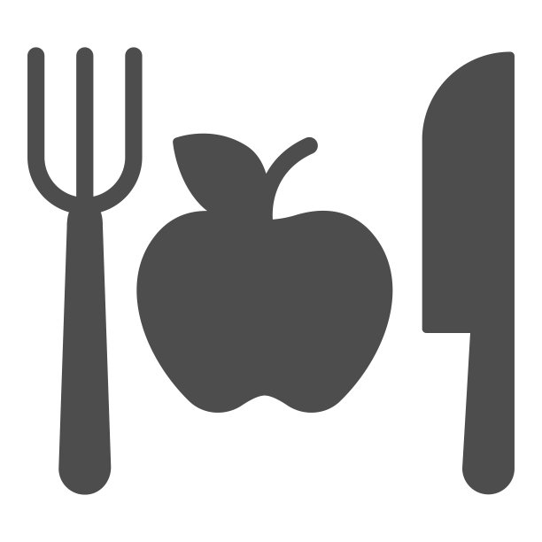 叉子与刀和苹果固体图标，化妆的常规概念，健康的菜单标志在白色的背景，一个苹果与餐具图标的字形风格的移动和网页设计。矢量图形。图片下载