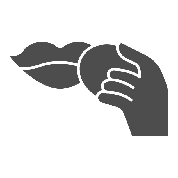 嘴唇和卸妆海绵在手固体图标，化妆常规概念，化妆垫的嘴唇标志在白色的背景，皮肤清洁与化妆垫图标在象形风格。向量。图片下载