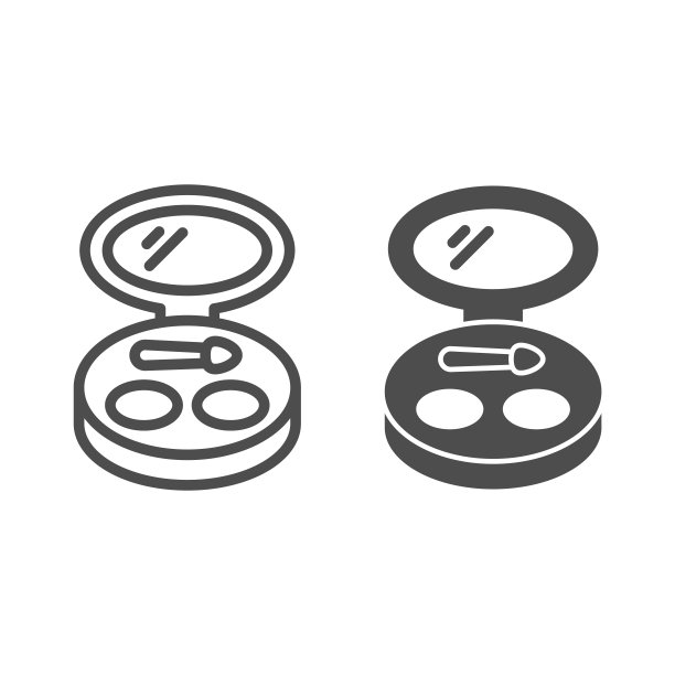 化妆粉与镜子线和固体图标，化妆常规概念，化妆品标志上的白色背景，腮红美容粉图标轮廓风格的移动，网页设计。矢量图形。图片下载