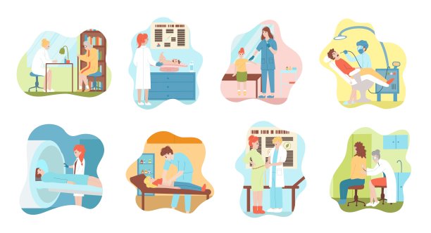 病人在医生预约卡通场景设置图片下载