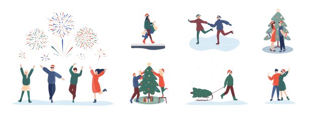 人们和圣诞节庆祝隔离在白色上图片下载