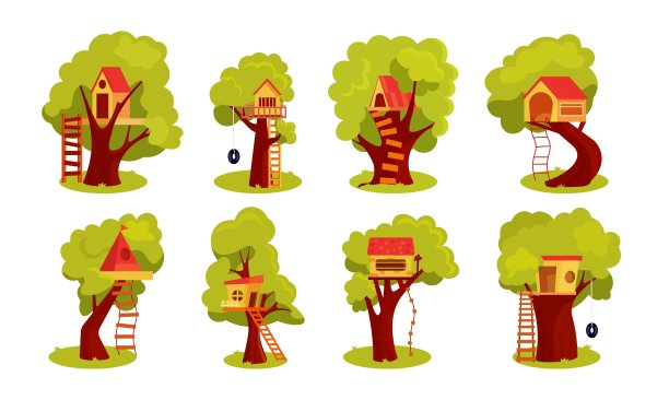 幻想的树屋，为孩子们的游戏室在后院。图片下载