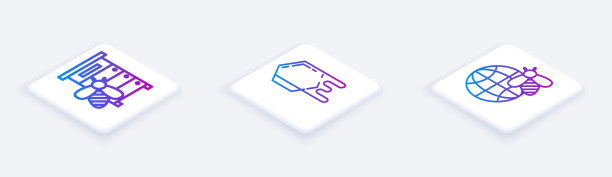 设置等距线蜂巢为蜜蜂，蜂巢和蜜蜂世界地图。白色方形按钮。向量图片下载