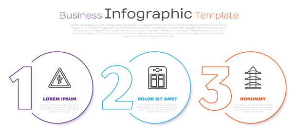 设高压标志线、电池组线、高压电线杆线。业务信息模板。向量图片下载