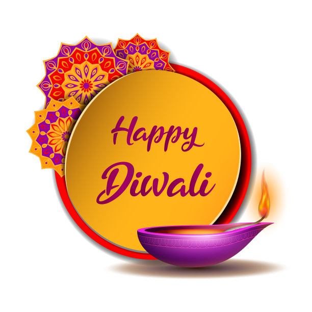 祝贺横幅燃烧的diya和黄色贴纸印度辣酱图片下载