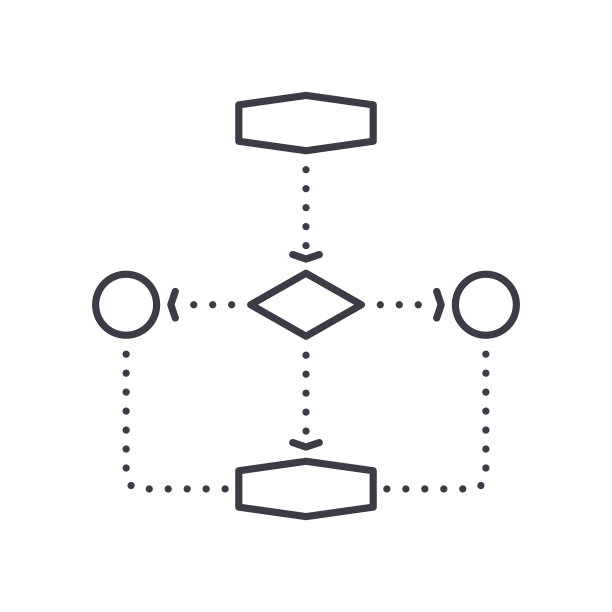 流程图图标，线性孤立的插图，细线矢量，网页设计标志，轮廓概念符号与可编辑的笔画在白色的背景。图片下载