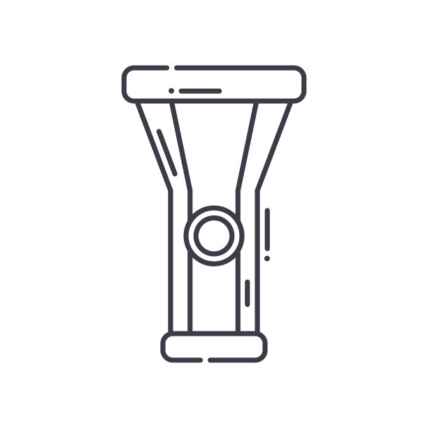 手电筒概念图标，线性孤立的插图，细线矢量，网页设计标志，轮廓概念符号与可编辑的笔触在白色的背景。图片下载