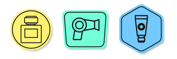 须后水，吹风机和霜或乳液化妆品管。颜色的形状。向量图片下载