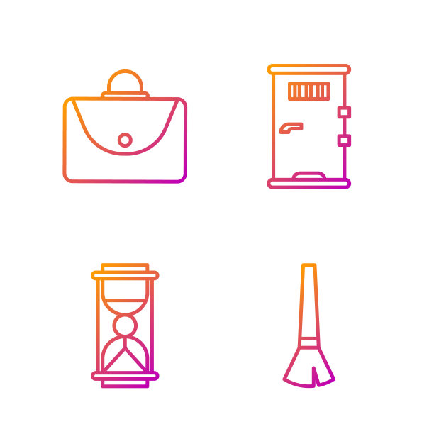 画线刷，带沙的旧沙漏，公文包和牢房门。渐变颜色图标。向量图片下载