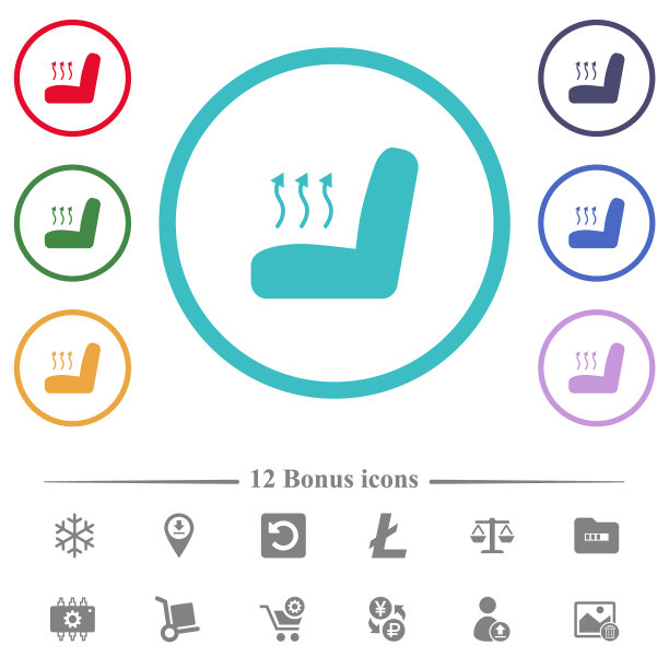 汽车座椅加热平面颜色图标在圆形形状轮廓图片下载