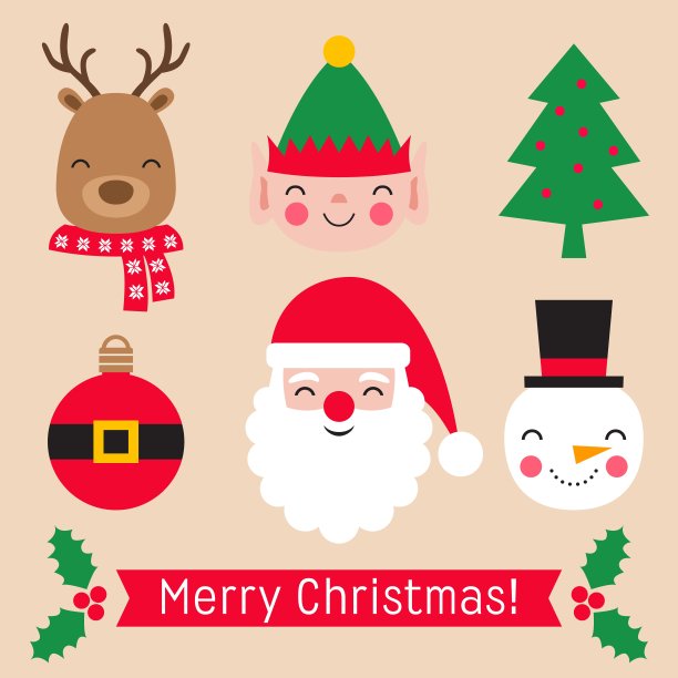 圣诞贴纸套装(圣诞老人，精灵，雪人，鹿，圣诞树)图片下载