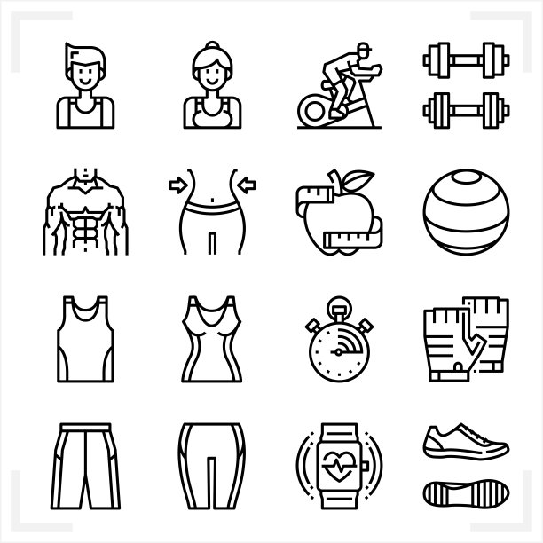 健身和运动服图标与白色背景图片下载