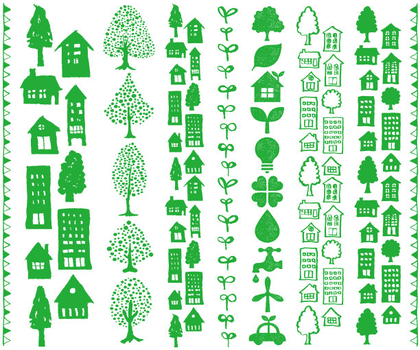 生态小镇和生态标志。一套生态插图。图片下载