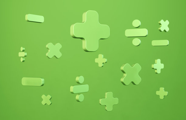 在绿色背景上的3D绿色数学符号。积分和奖励的概念。图片下载