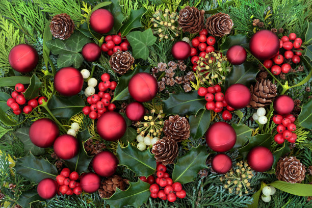 节日的圣诞背景与装饰品和弗洛拉图片下载