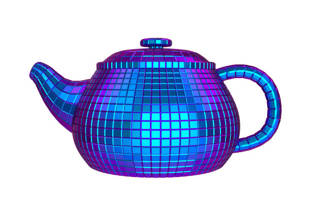 白色背景上的蓝色金属茶壶。三维渲染图片下载