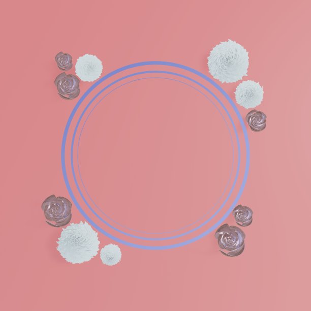 花的帧。花环。独特装饰贺卡，婚礼请柬，保存日期。为文本留出空间。3 d。图片下载