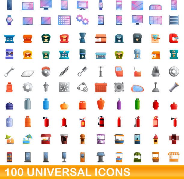 100个通用图标设置卡通风格图片下载