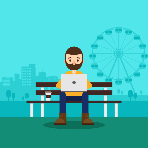 年轻的自由职业者在公园里用笔记本电脑工作图片下载