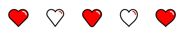 红色的心型与轮廓笔画线图片下载