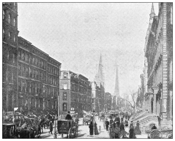 纽约的古董黑白照片:第五大道图片下载
