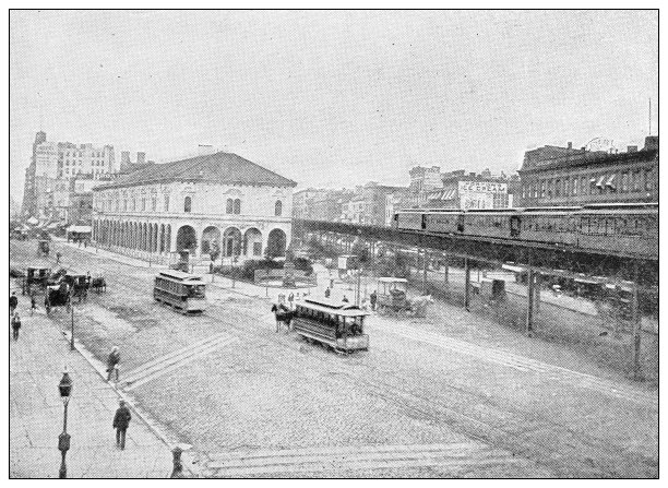 纽约的古董黑白照片:先驱广场图片下载