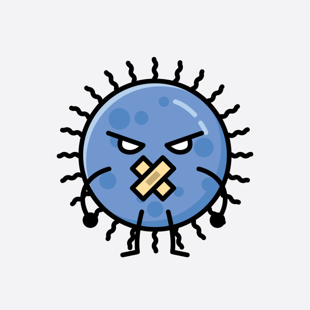 可爱的蓝色病毒吉祥物角色在平面设计图片下载