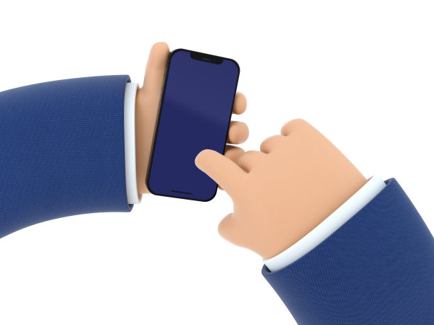 3 d演示。手持电话。男子按下手机屏幕。图片下载