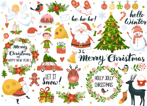 圣诞和新年元素与圣诞老人图片下载