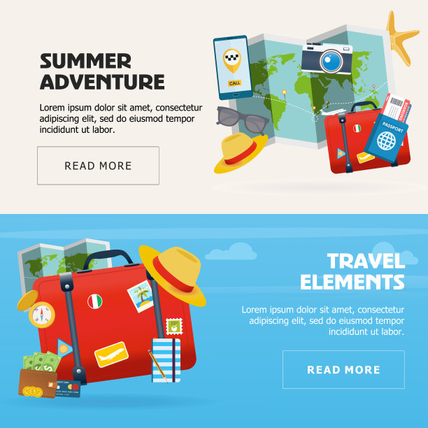 设定旅游元素横幅网页设计概念图片下载