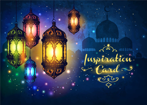 在黑暗背景上盖上灯笼的卡片图片下载