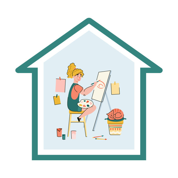 妇女在画隔离-居家海报图片下载