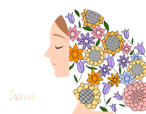 女人肖像与花卉图案图片下载