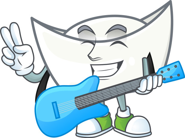 一个卡通的中国白锭在弹吉他图片下载