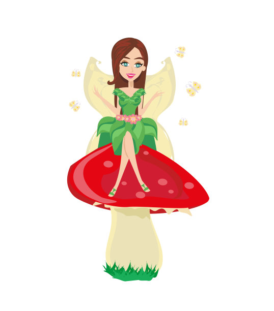 美丽的仙女坐在伞菌上图片下载