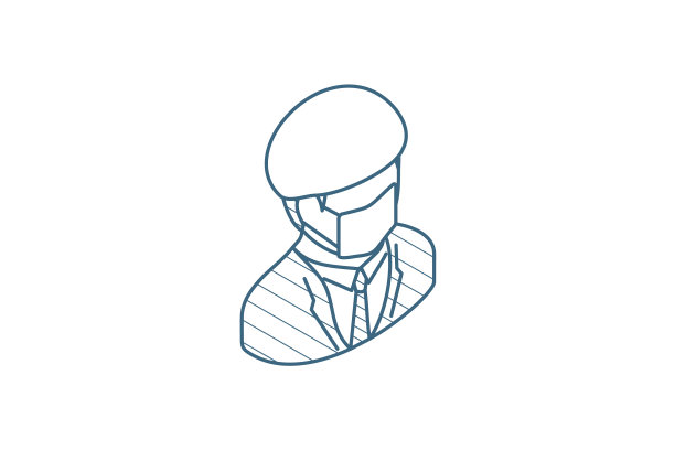 医生在口罩和统一的等距图标三维线图片下载