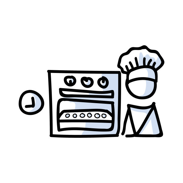 可爱的棍棒图厨师面包师使用烤箱线条艺术图片下载