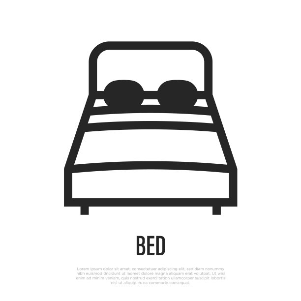 舒适的床上有两个枕头细线图标图片下载