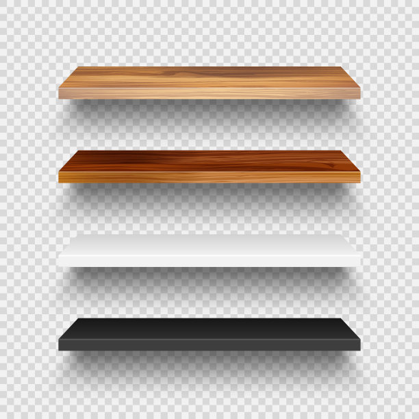 现实的空木制商店货架设置。木纹货架。杂货店墙架。矢量图图片下载