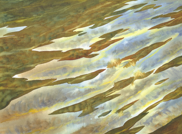 阳光明媚的水与透明的波浪水彩背景图片下载