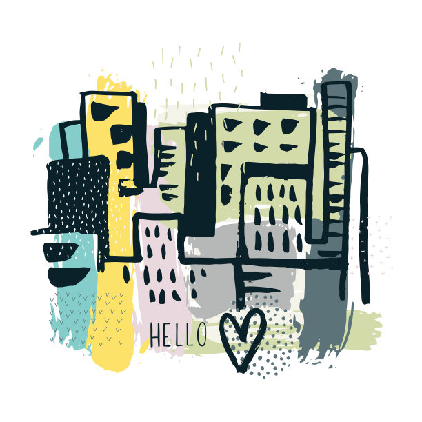 城市景观手绘背景草图图片下载