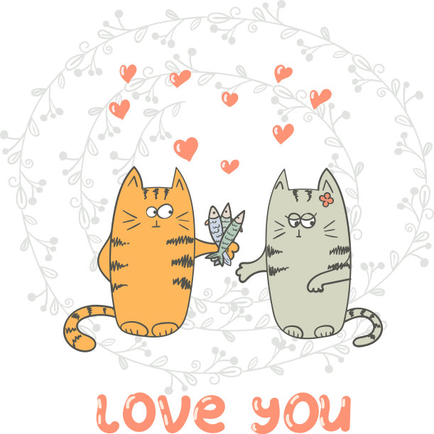 有趣的猫在爱手绘图片下载