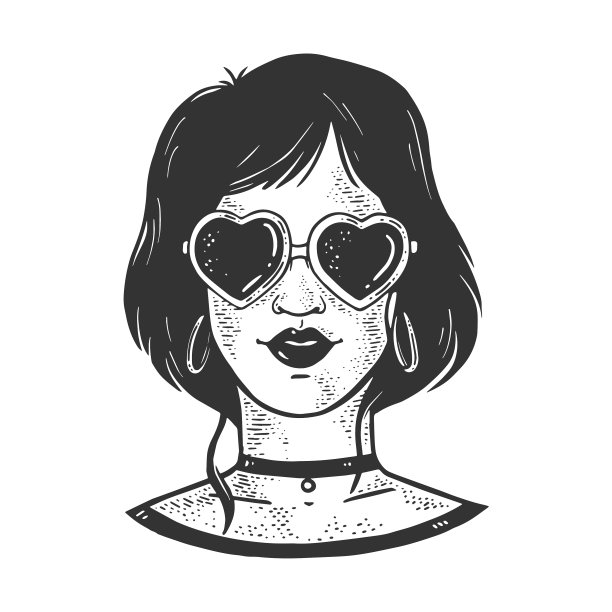 戴着墨镜的女孩心形素描图片下载