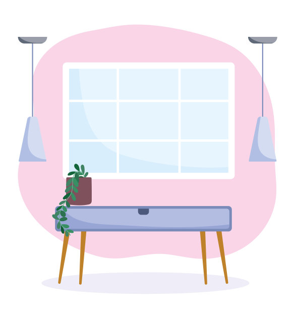 家餐桌与植物和天花板灯房间图片下载