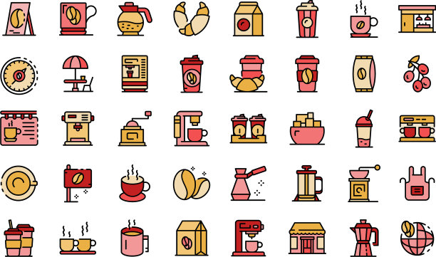 咖啡店图标设置线条颜色图片下载