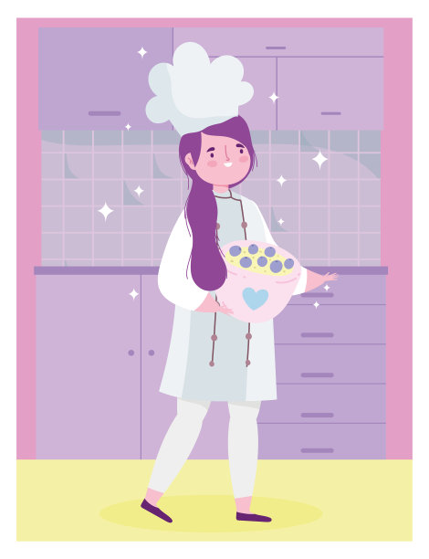 待在家里的女厨师用水果甜点图片下载