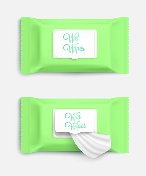 湿纸巾设置绿色包装模型逼真图片下载